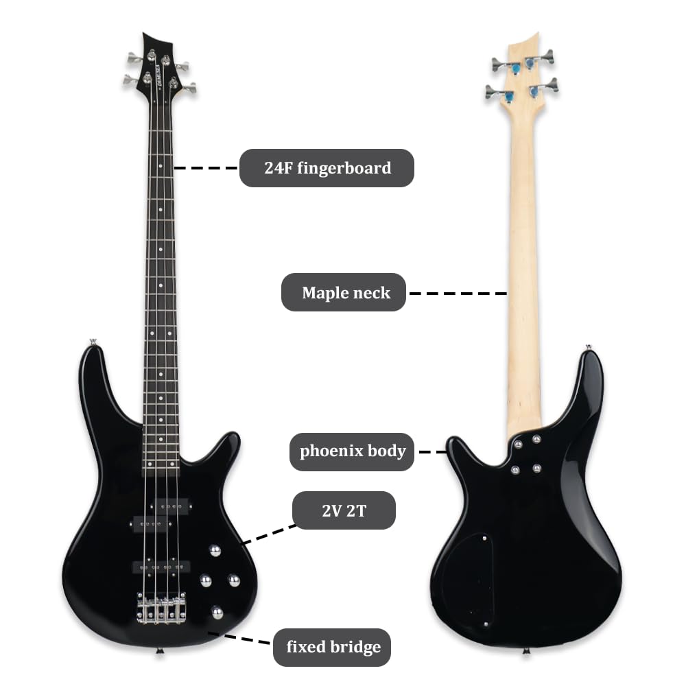Black Full Size 24 Fret 4 String PJ Electric Bass Guitar R209