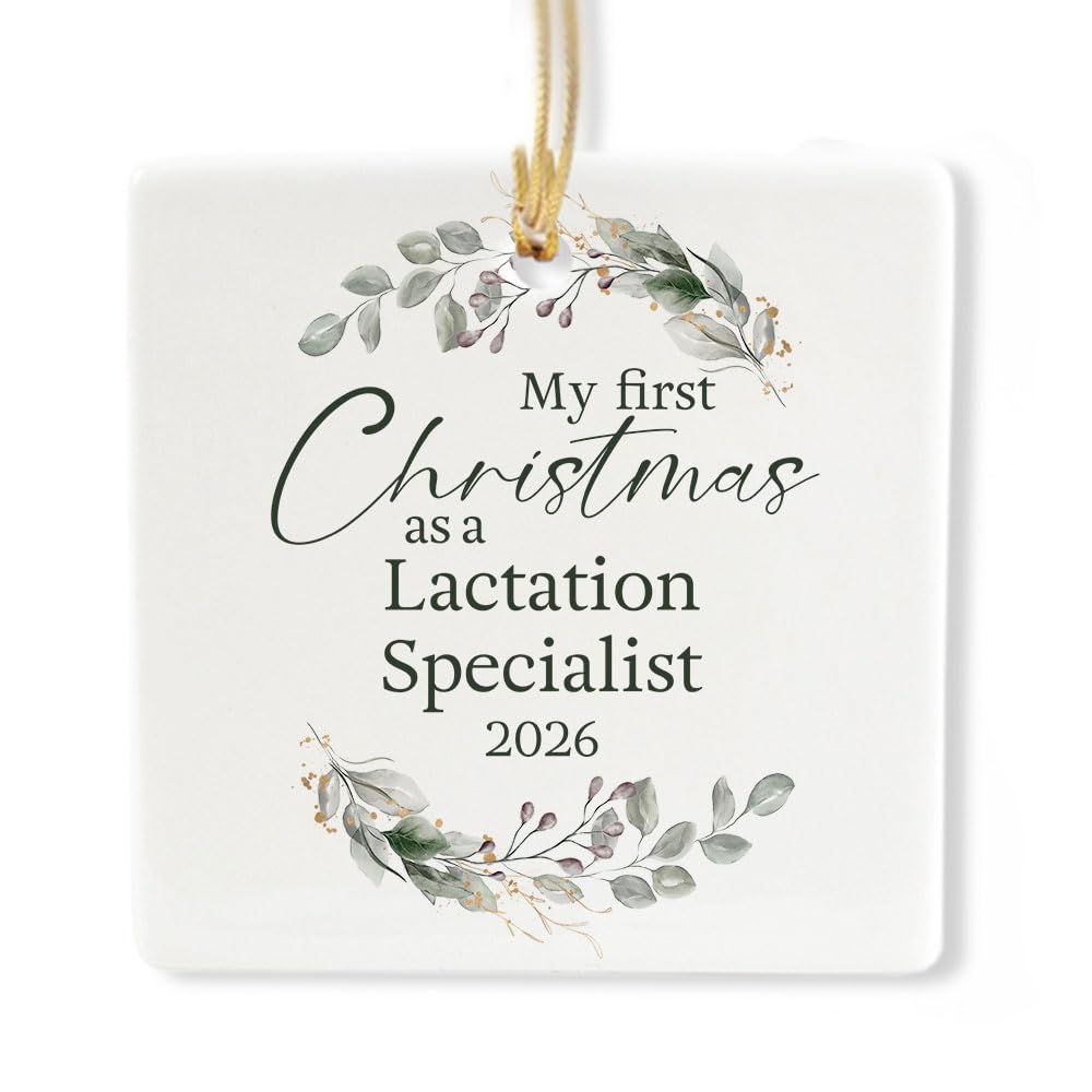 Ceramic 3-inch Square-Shaped Botanical Wreath Ornament N230004