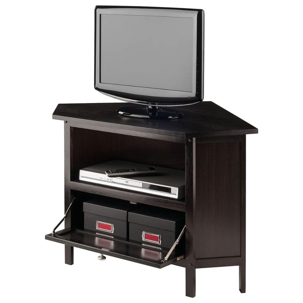 Espresso Corner TV Stand for TVs Up to 27 Inches Wood G55318
