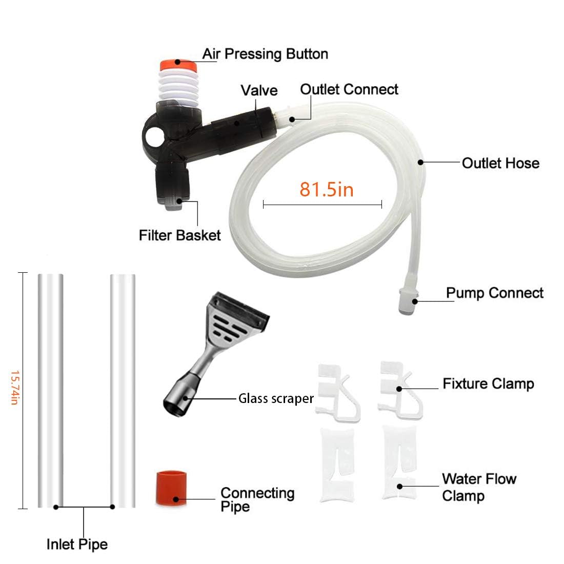 Aquarium Gravel Cleaner Fish Tank Kit Long Nozzle Water Changer BPA Free G596397