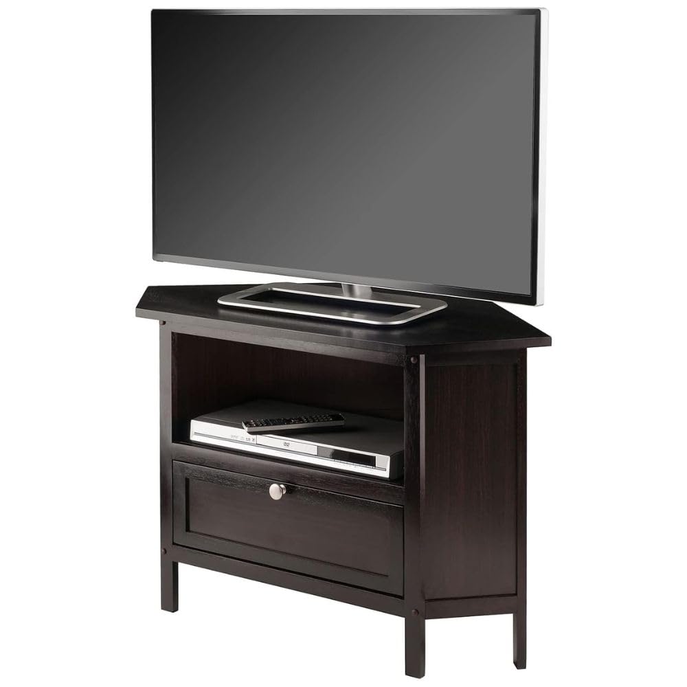 Espresso Corner TV Stand for TVs Up to 27 Inches Wood G55318