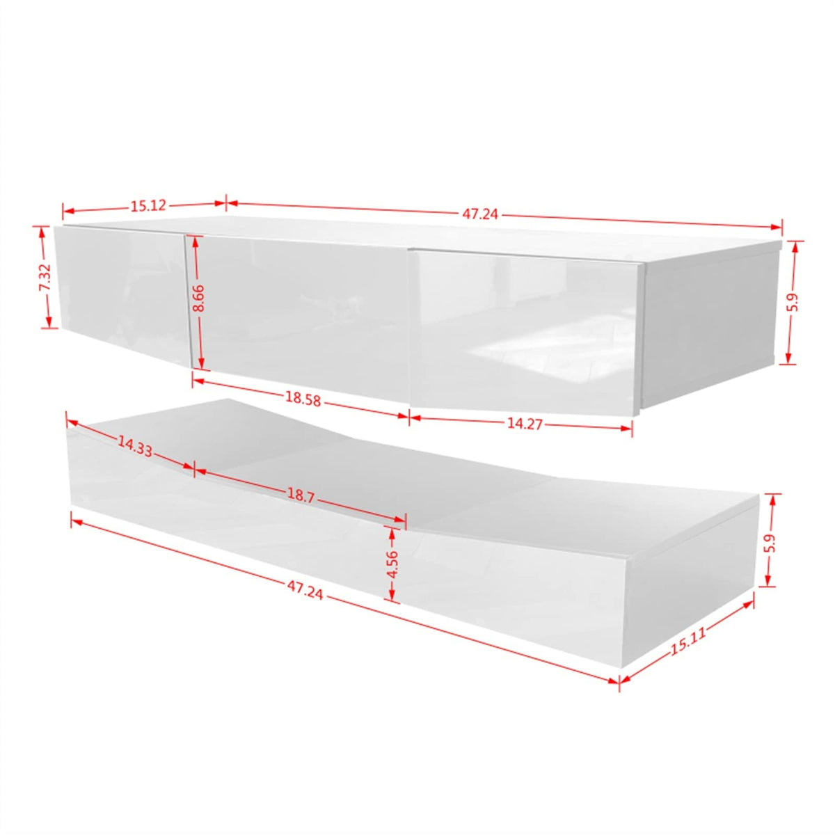White Floating TV Stand with 3 Drawers and Open Shelves S817