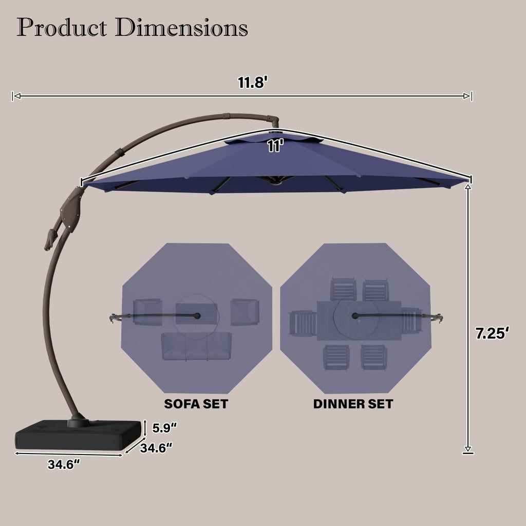 11FT Aluminum Offset Umbrella with Base U102