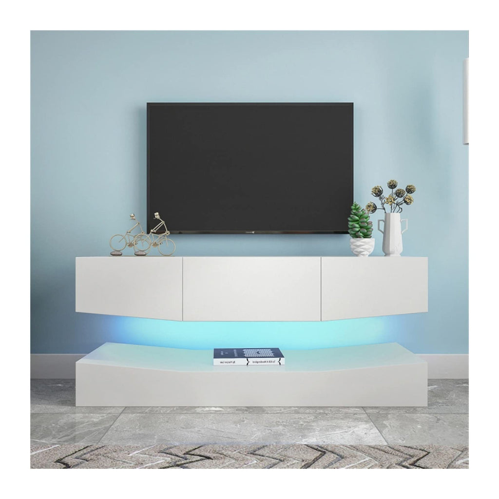 White Floating TV Stand with 3 Drawers and Open Shelves S817