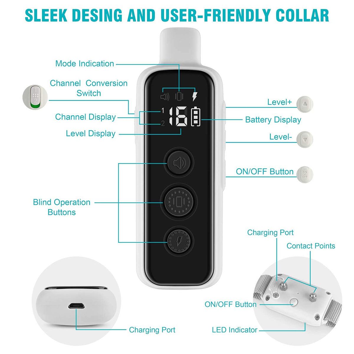 Waterproof Rechargeable Dog Training Collar with Remote E119962