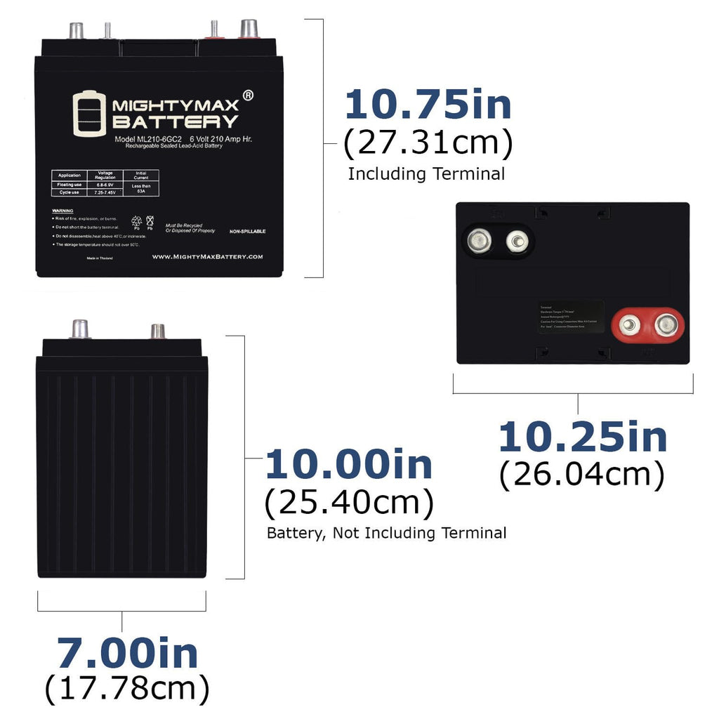6V 210AH Dual Terminal SLA Replacement Battery 4 Pack H23150