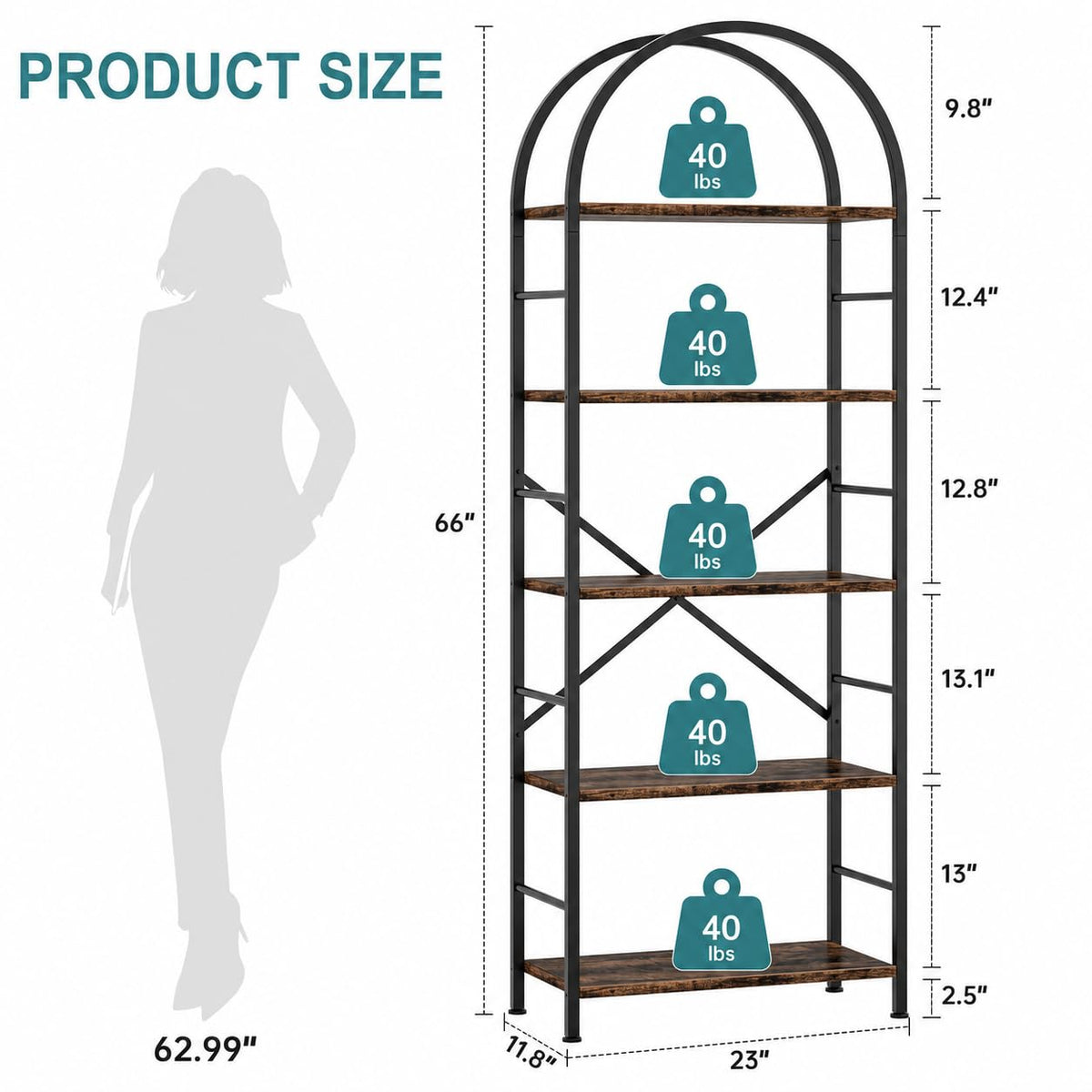 5 Tier Brown Bookshelf J533