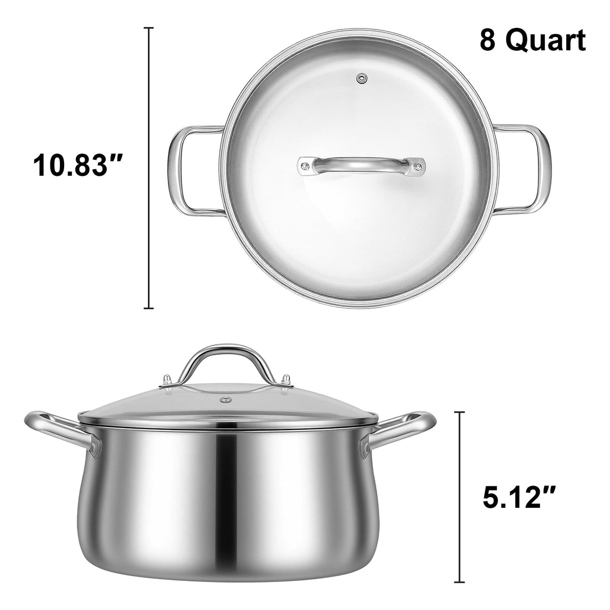 8QT Tri-Ply Stainless Steel Stock Pot with Lid T835512