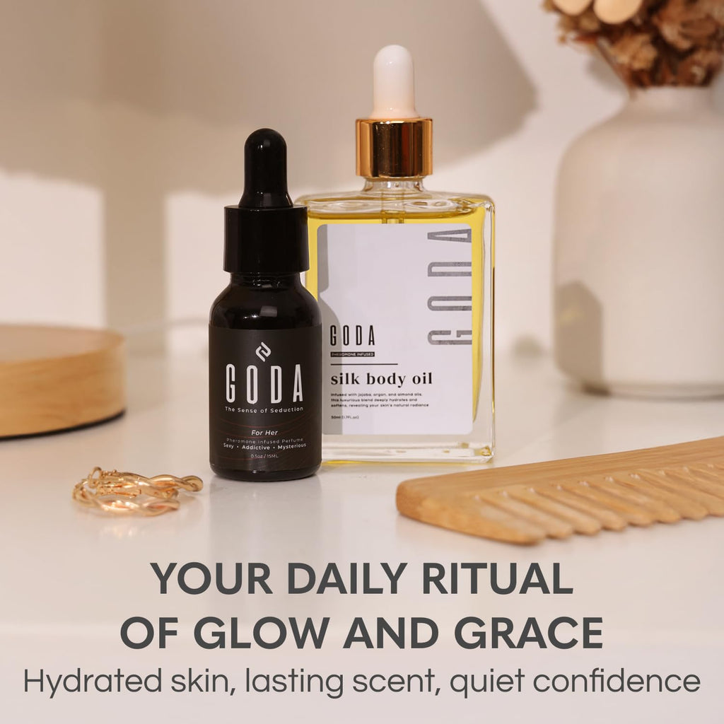 Pheromones Perfume + Silk Body Oil Bundle Floral Fragrance with Jasmine & Rose Hydrating Body Oil 100ml Vegan O690715