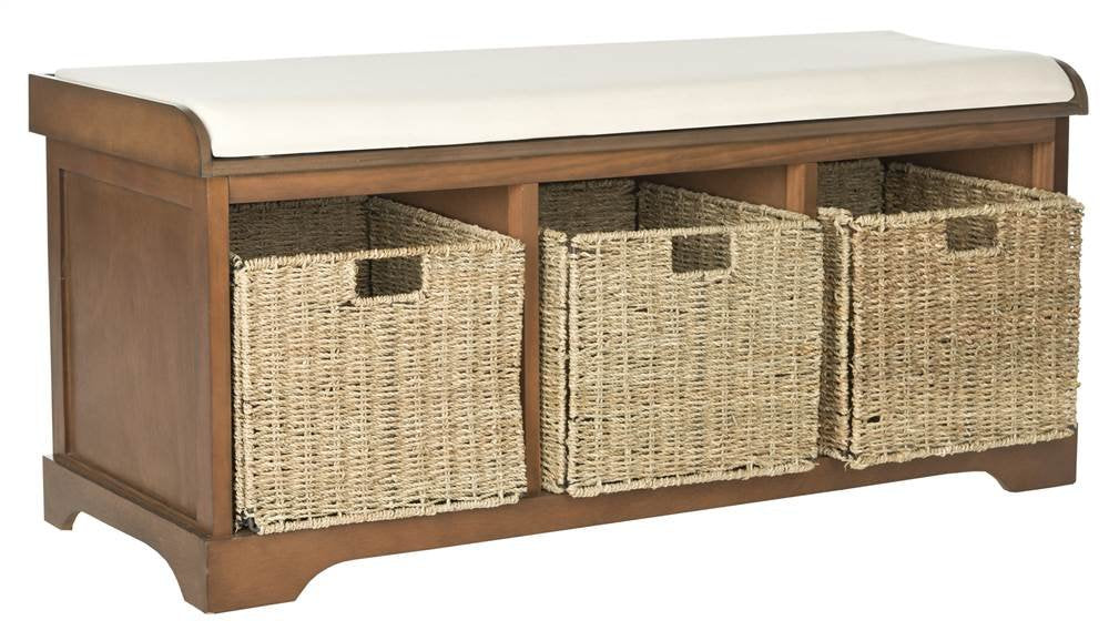 Brown Solid Wood Storage Bench N3462