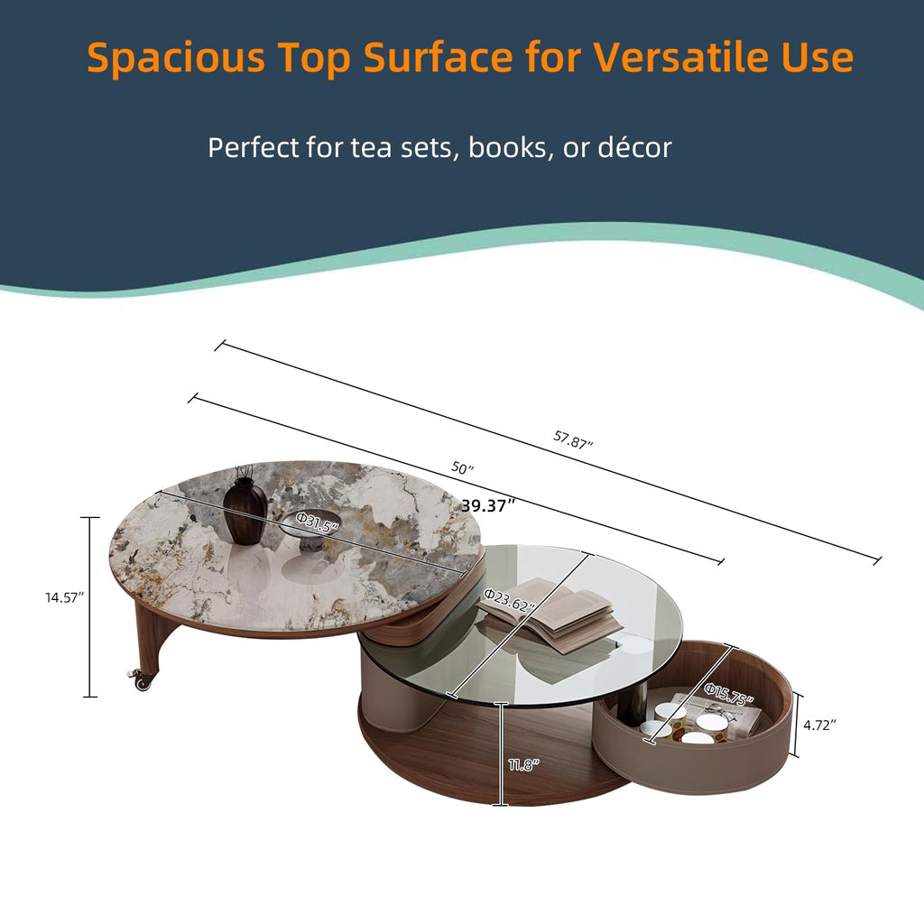 Round Expandable Coffee Table with Hidden Storage V6878
