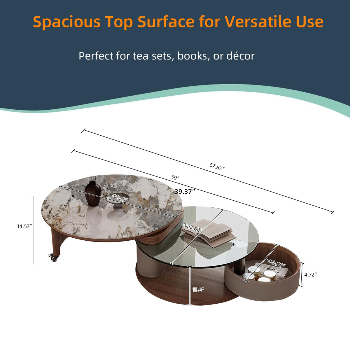 Round Expandable Coffee Table with Hidden Storage V6878