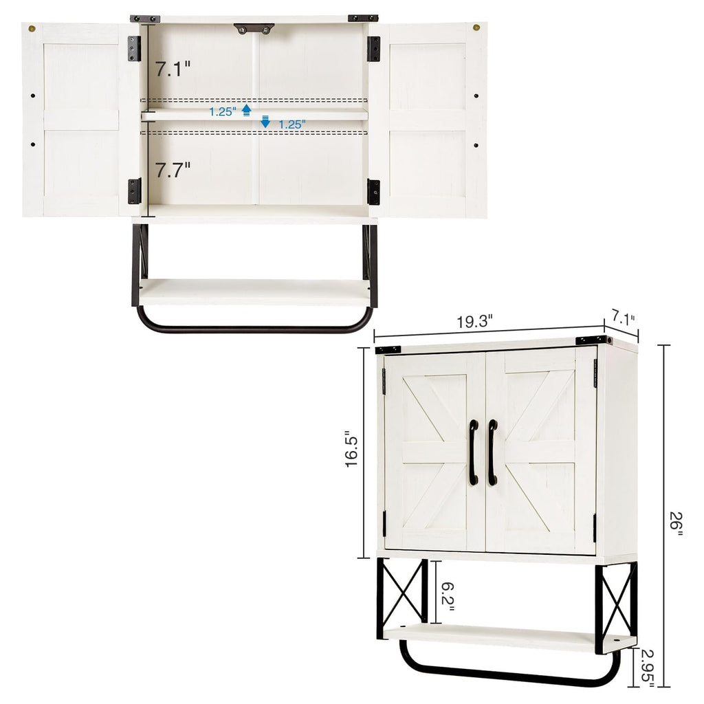 Medicine Cabinet with 2 Barn Door & Towel Bar Rack M27301