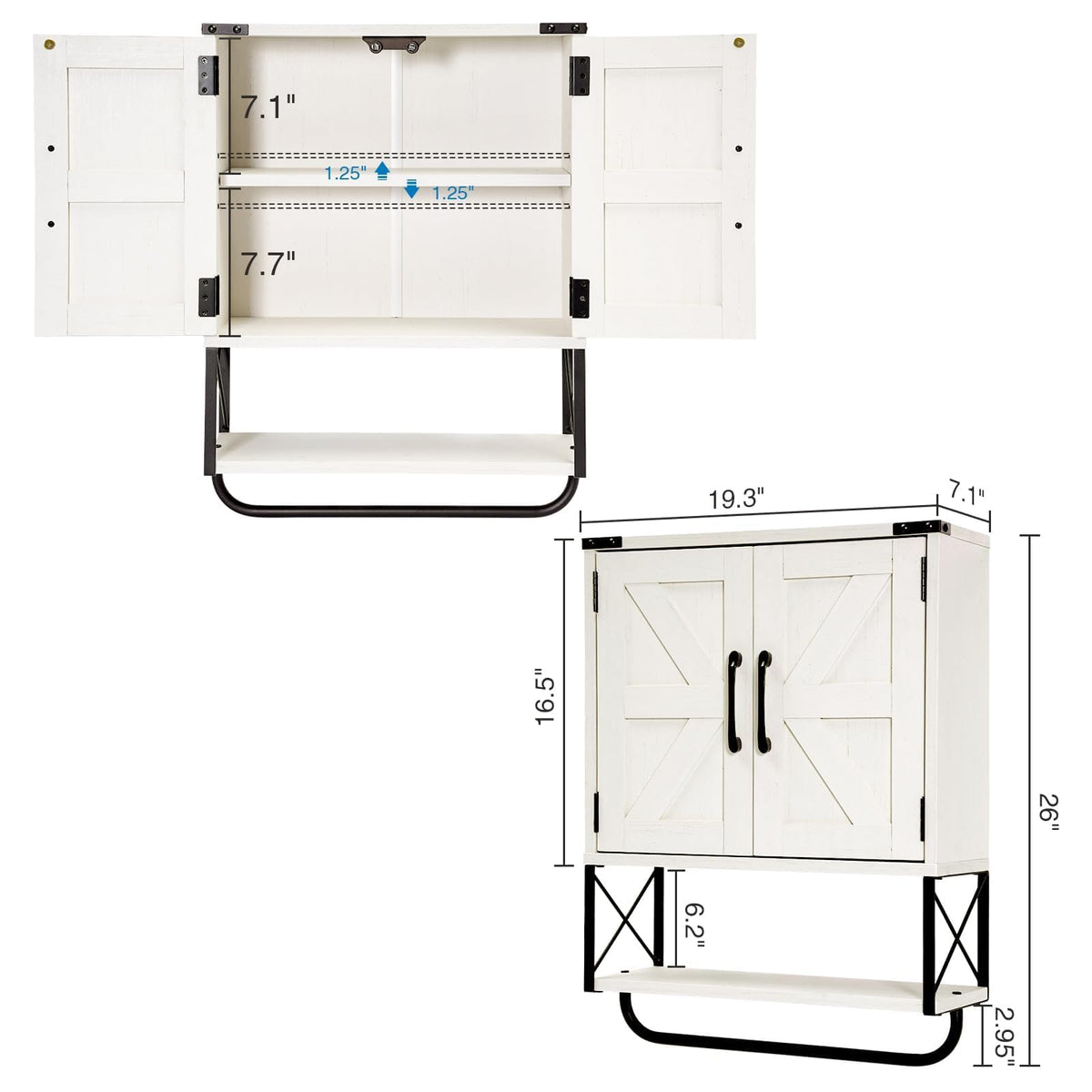 Medicine Cabinet with 2 Barn Door & Towel Bar Rack M27301