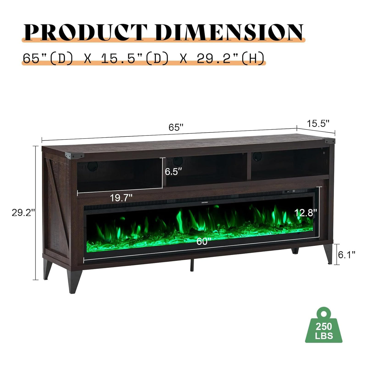 65" Fireplace TV Stand with 60" Glass Electric Fireplace C967796