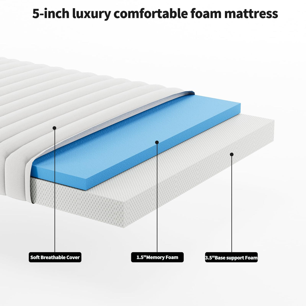 Queen Size Folding Bed with Memory Mattress and Headboard I48899