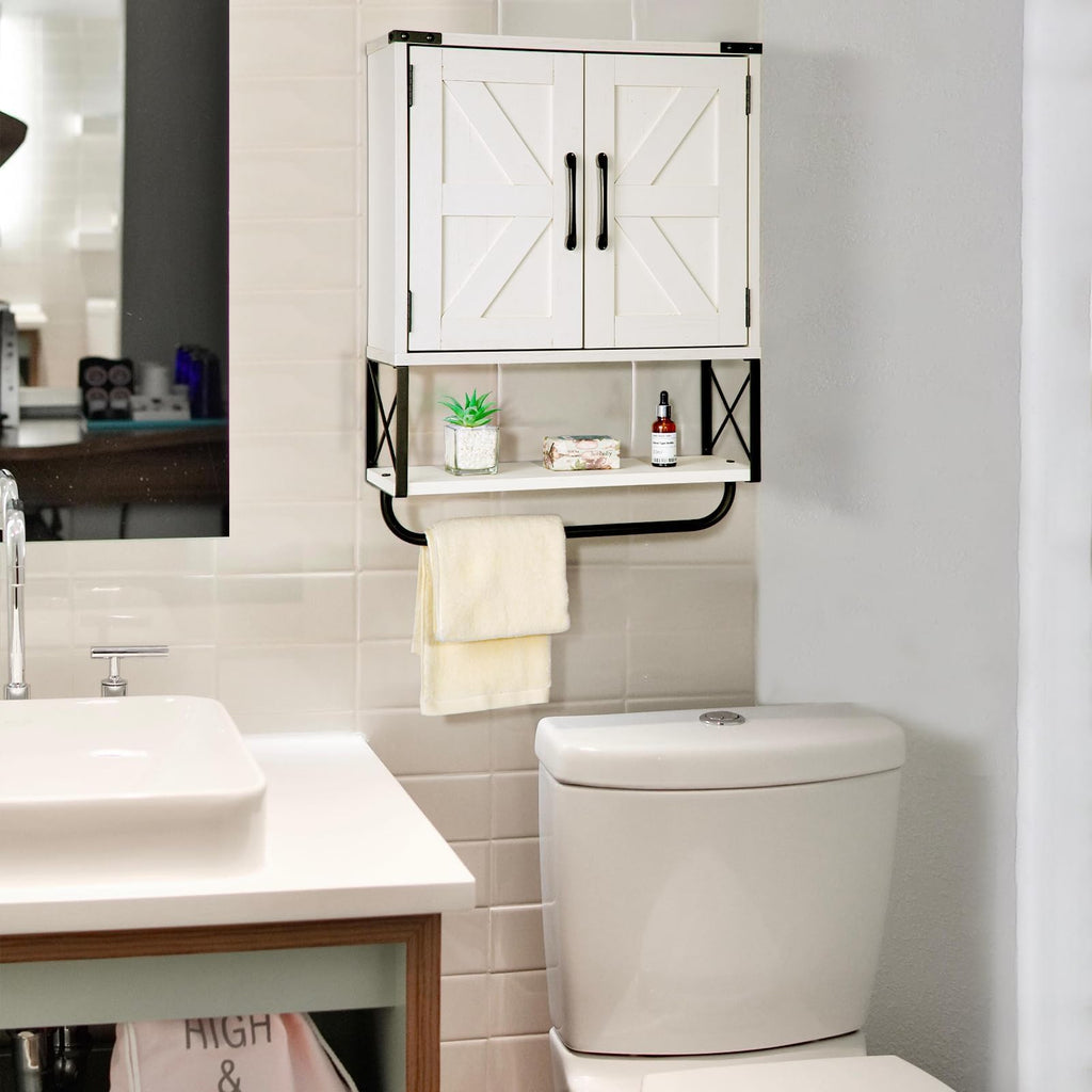Medicine Cabinet with 2 Barn Door & Towel Bar Rack M27301