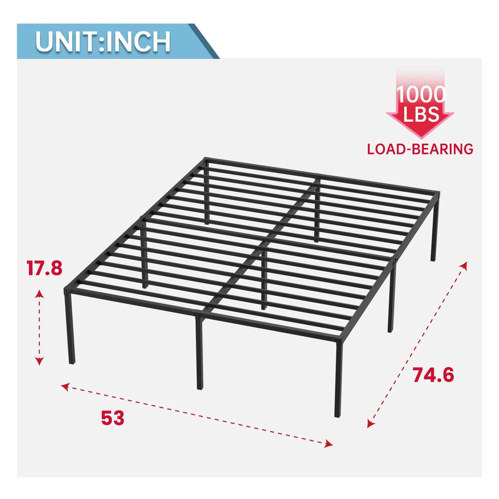 18 Inch Black Metal Full Size Platform Bed Frame with Storage J6697