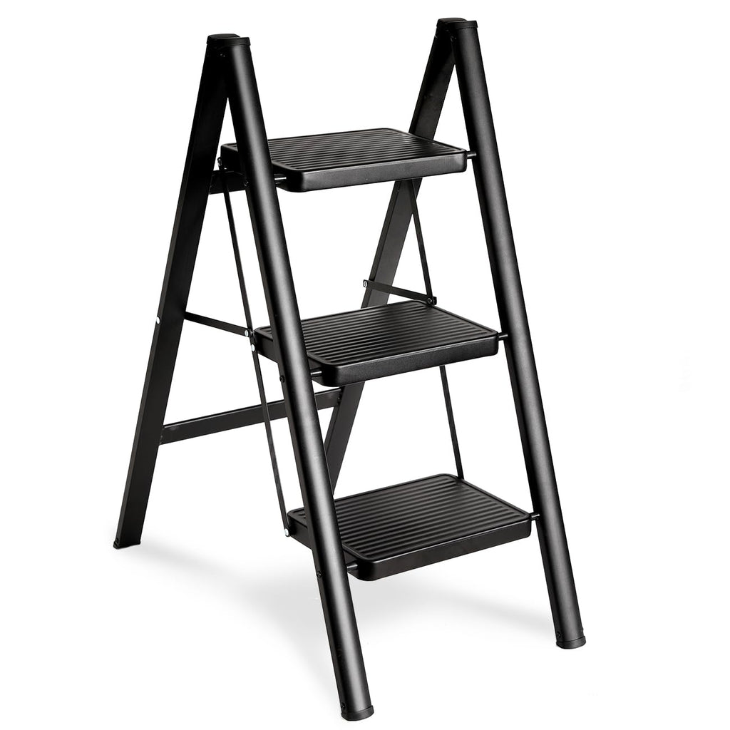 Black 3 Step Steel Folding Ladder C8229
