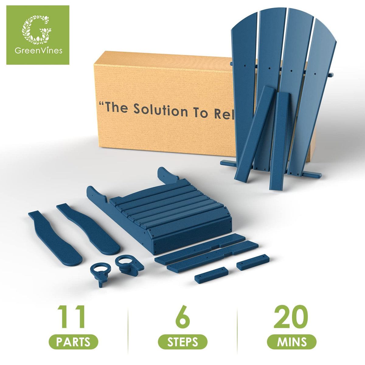 Blue Folding Adirondack Chairs with Ottoman Set of 6 H7148