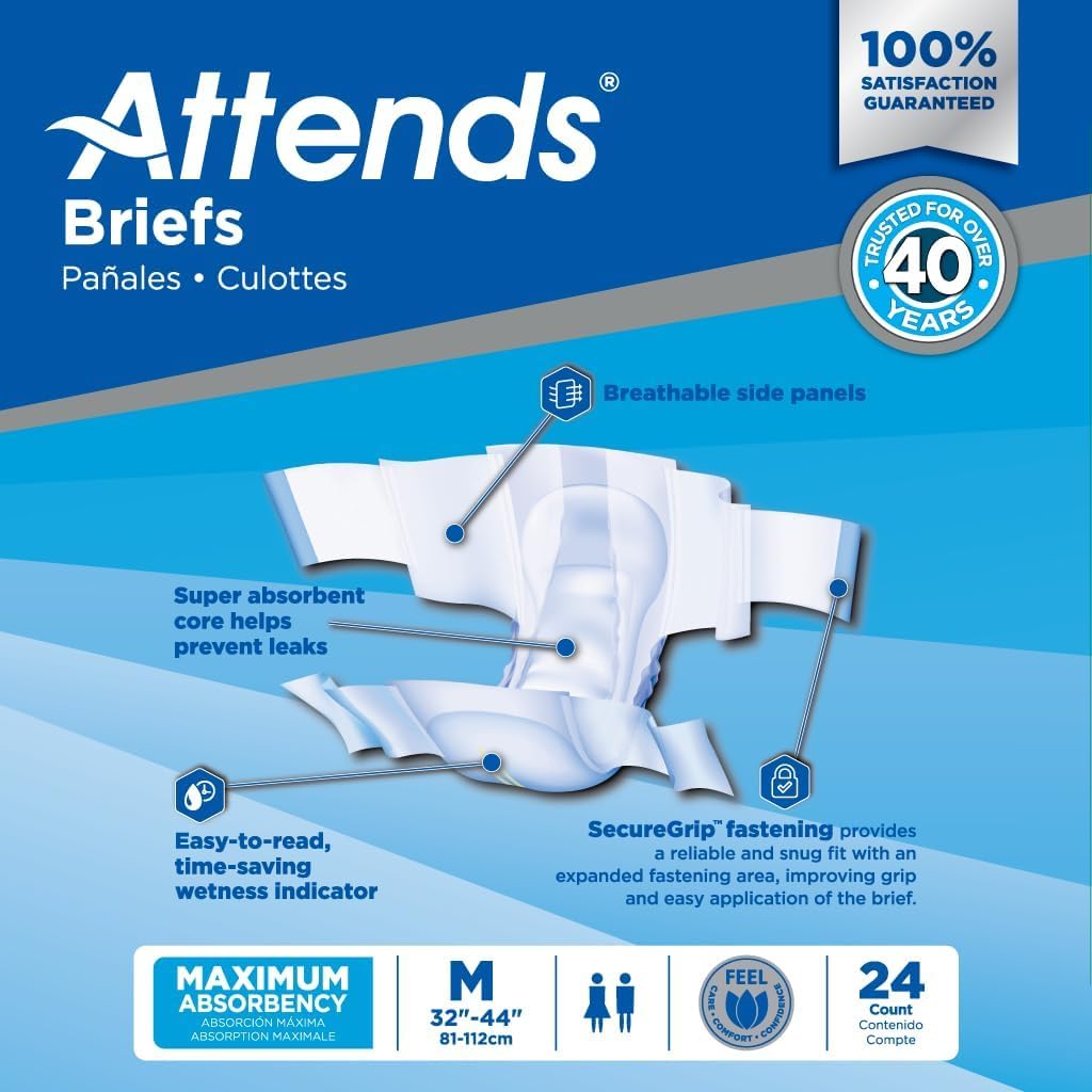 Adult Incontinence Briefs Medium Maximum Absorbency 24 Ct H535829