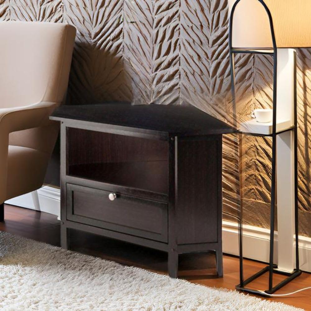 Espresso Corner TV Stand for TVs Up to 27 Inches Wood G55318