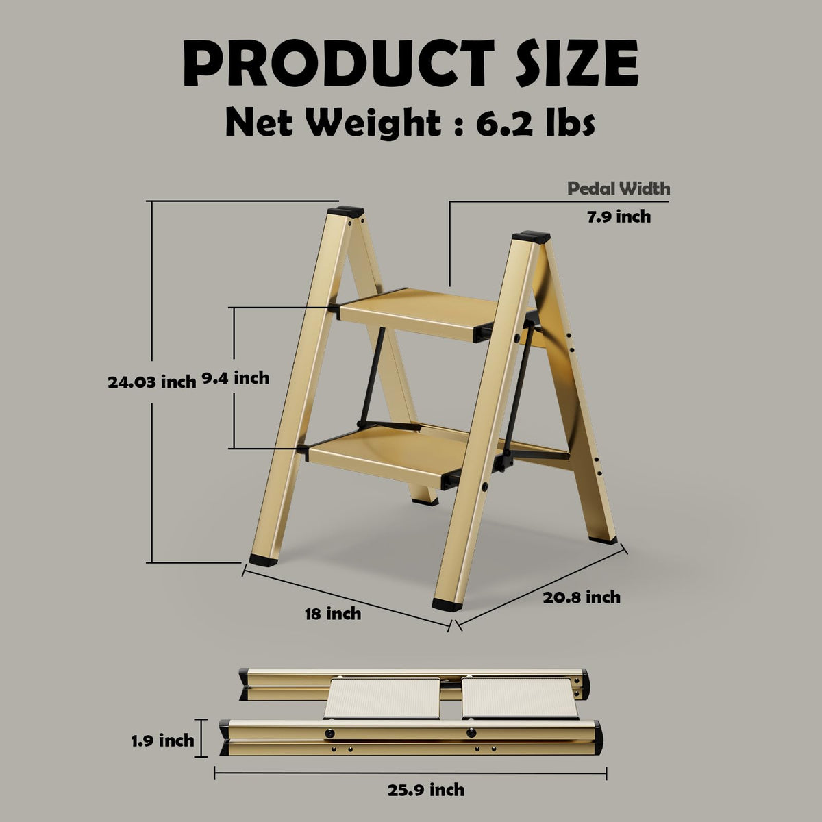 2 Step Aluminum Foldable Step Stool L327582