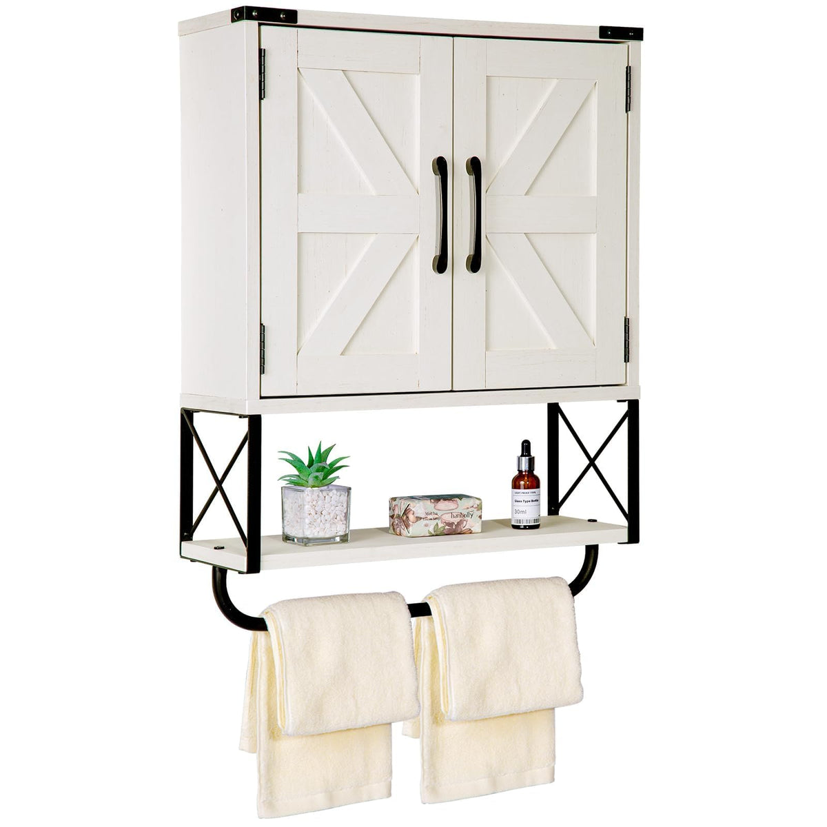 Medicine Cabinet with 2 Barn Door & Towel Bar Rack M27301