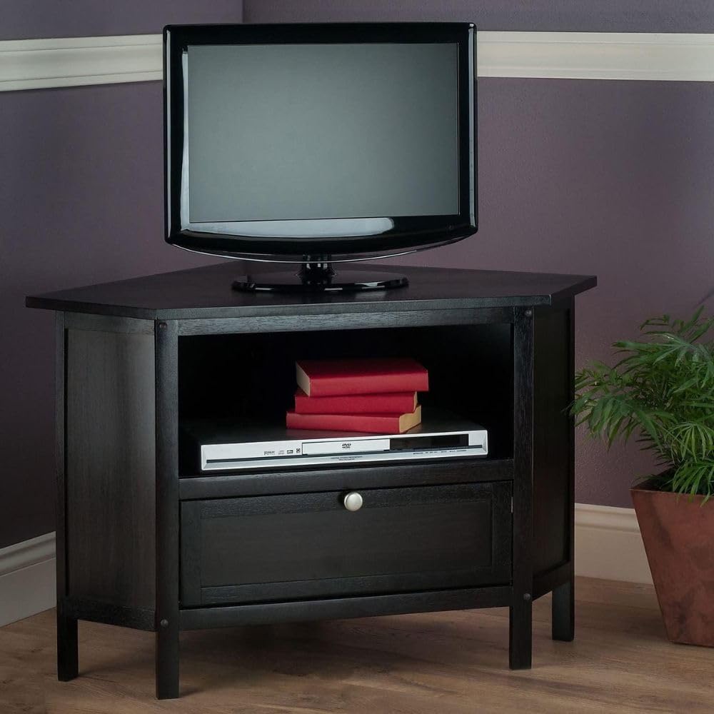Espresso Corner TV Stand for TVs Up to 27 Inches Wood G55318