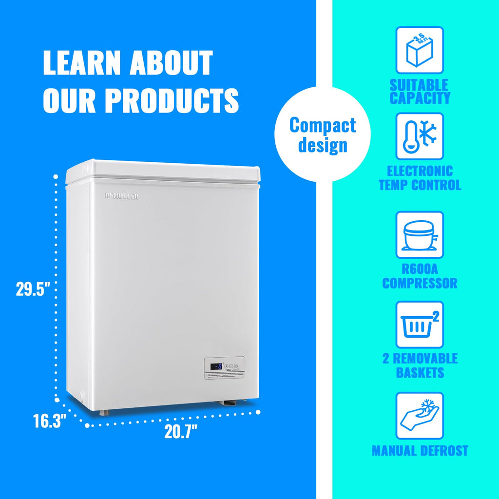3.5 CU.FT White Chest Freezer with Two Removable Baskets B5635