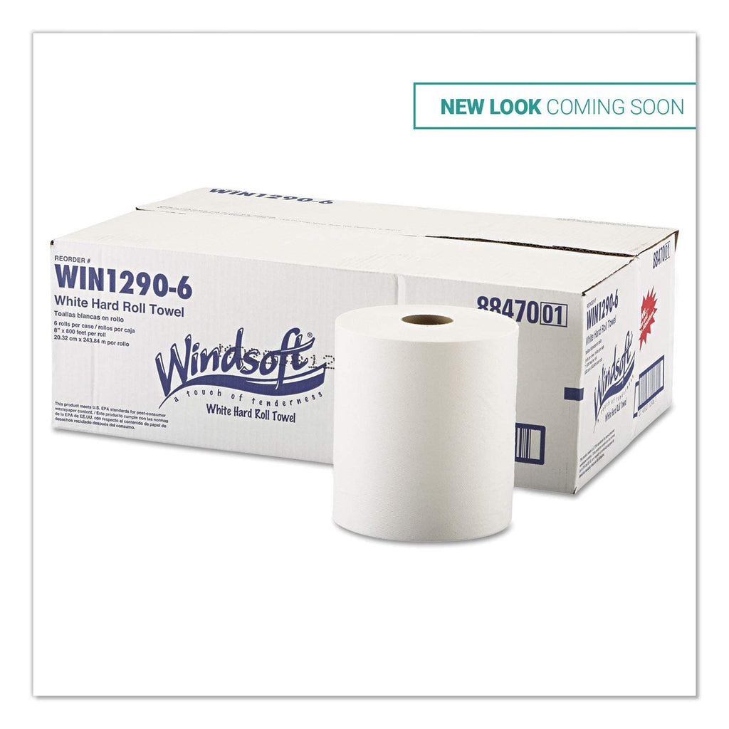 Hardwound Roll Towels, 6 Rolls, 1-Ply, White K1286
