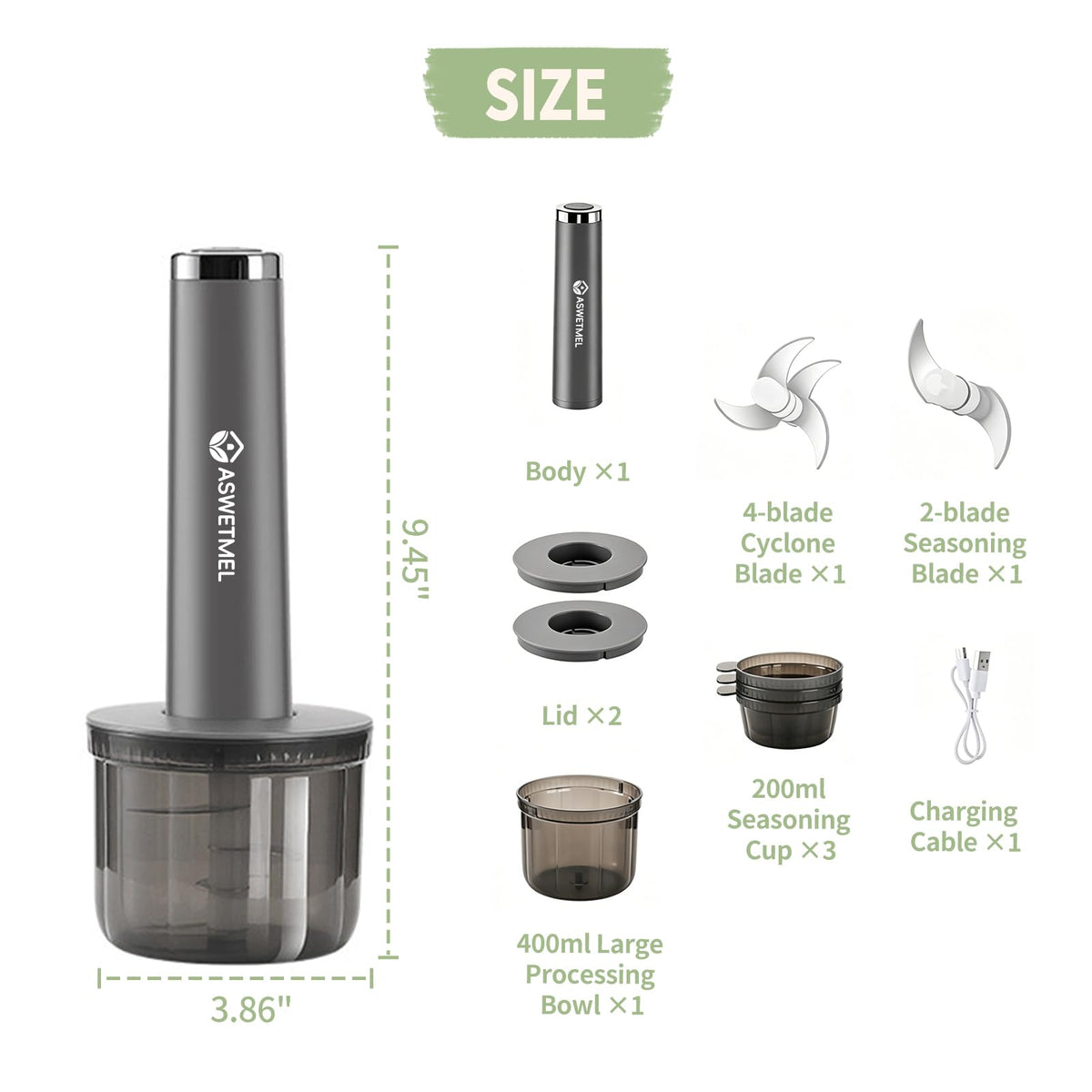 Grey 4-Cup Electric Mini Food Processor O524443
