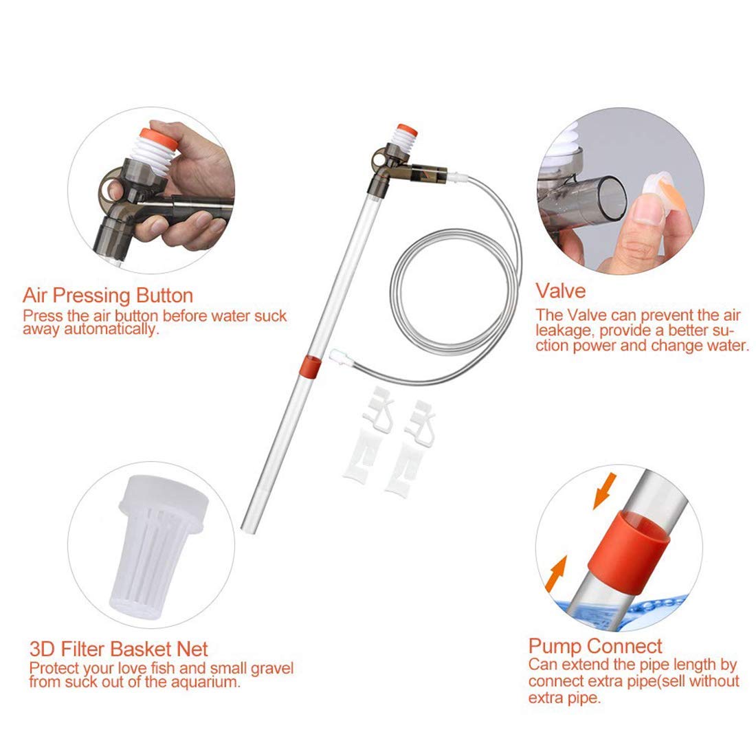 Aquarium Gravel Cleaner Fish Tank Kit Long Nozzle Water Changer BPA Free G596397