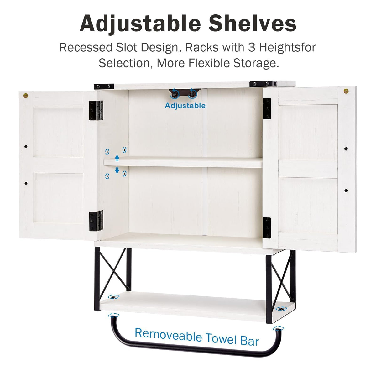 Medicine Cabinet with 2 Barn Door & Towel Bar Rack M27301