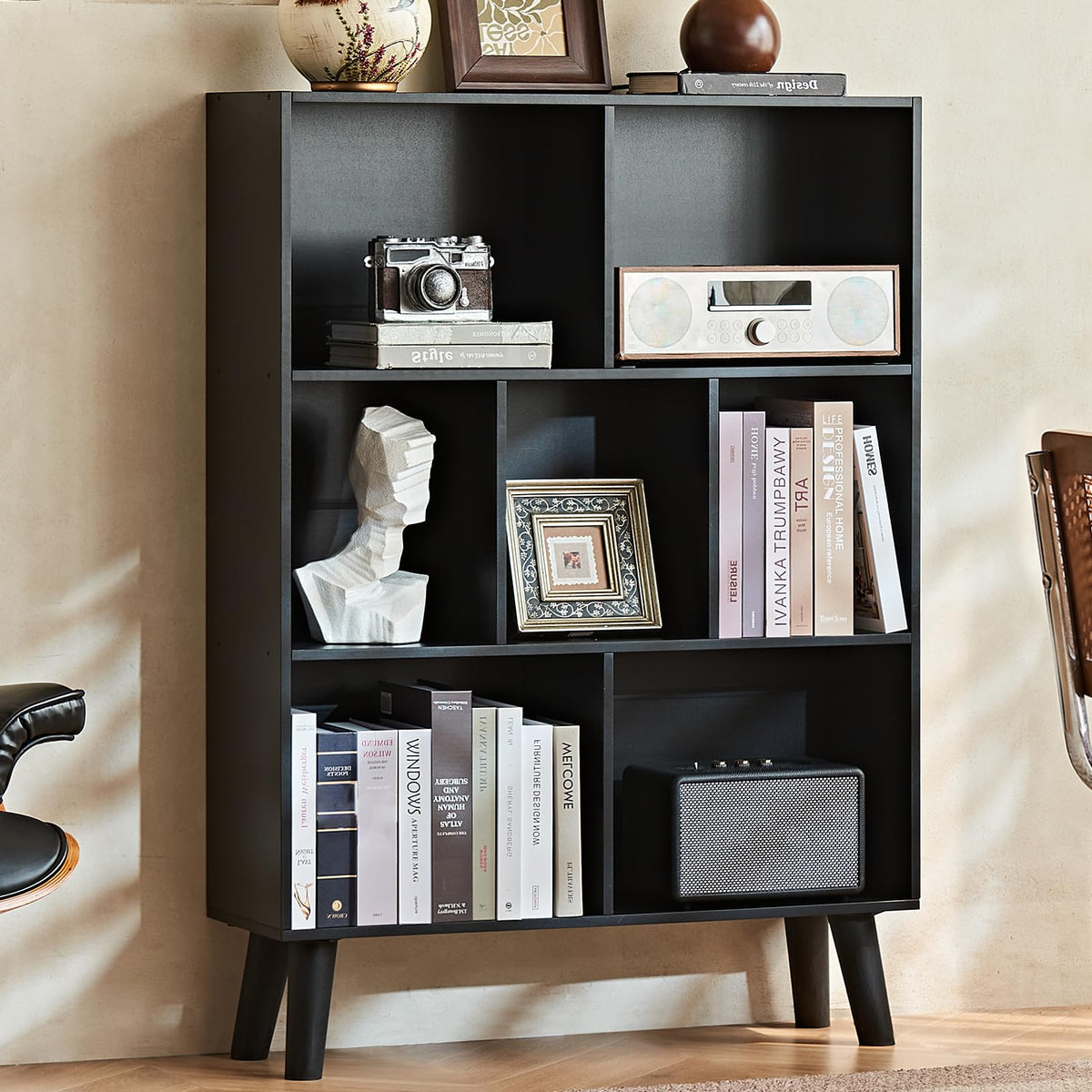 Black Cube Bookshelf with Legs E781