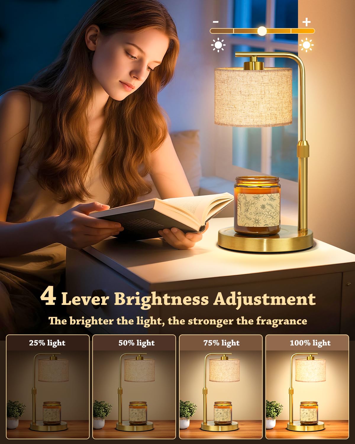 Height Adjustable Candle Warmer Lamp with Timer Dimmer for Jar Candles L831