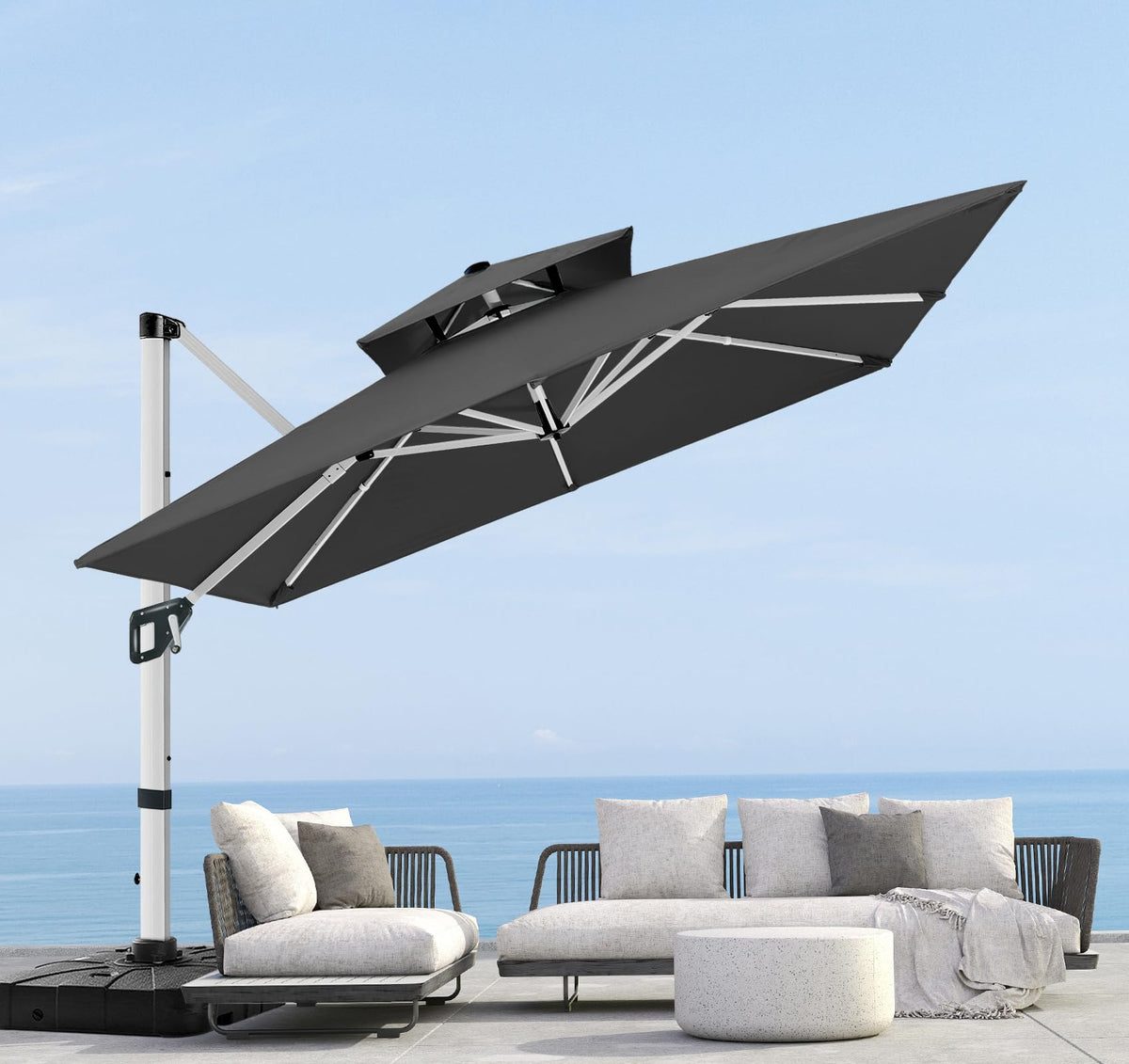 Cantilever Double Top Outdoor Offset Umbrella with 360° Rotation D3664
