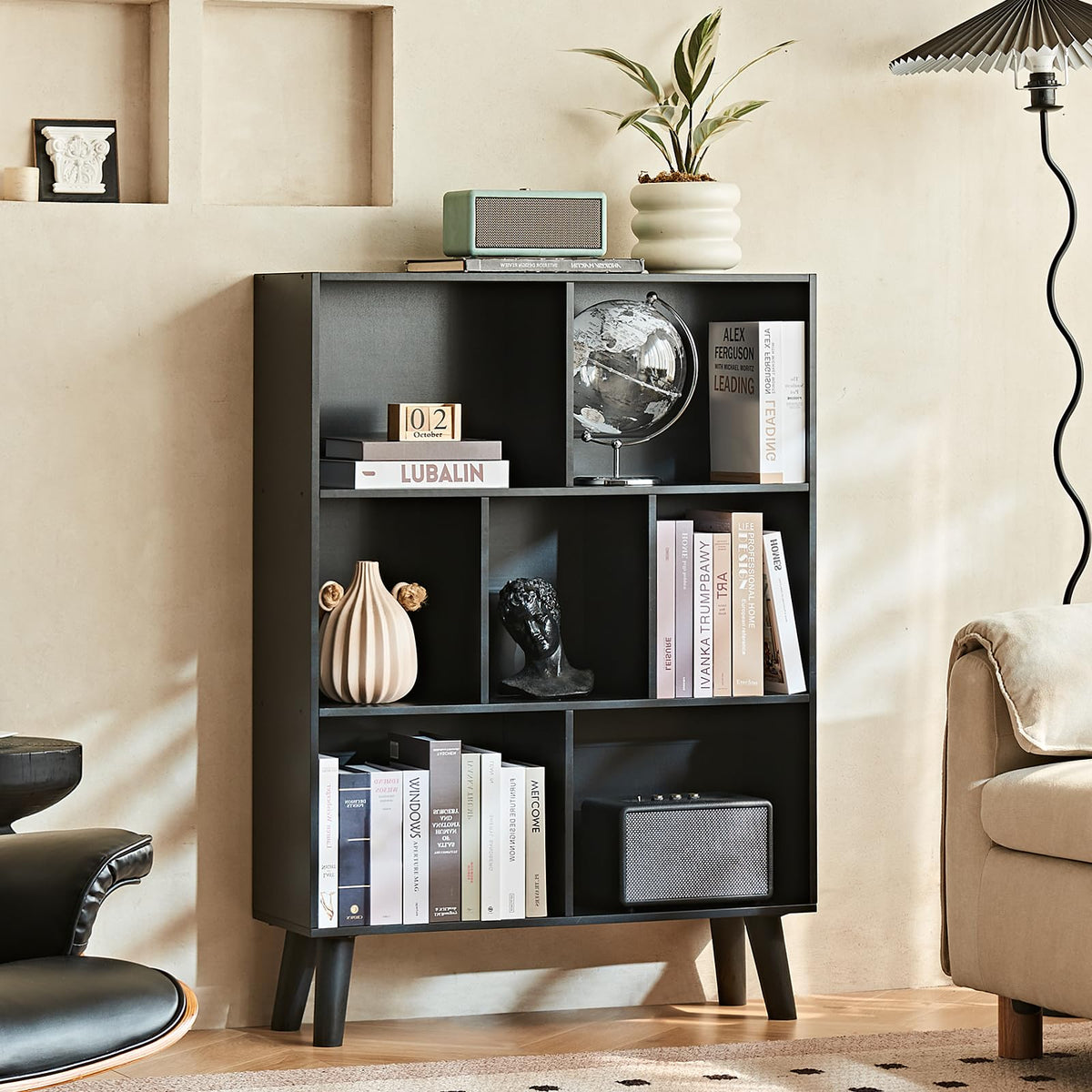 Black Cube Bookshelf with Legs E781