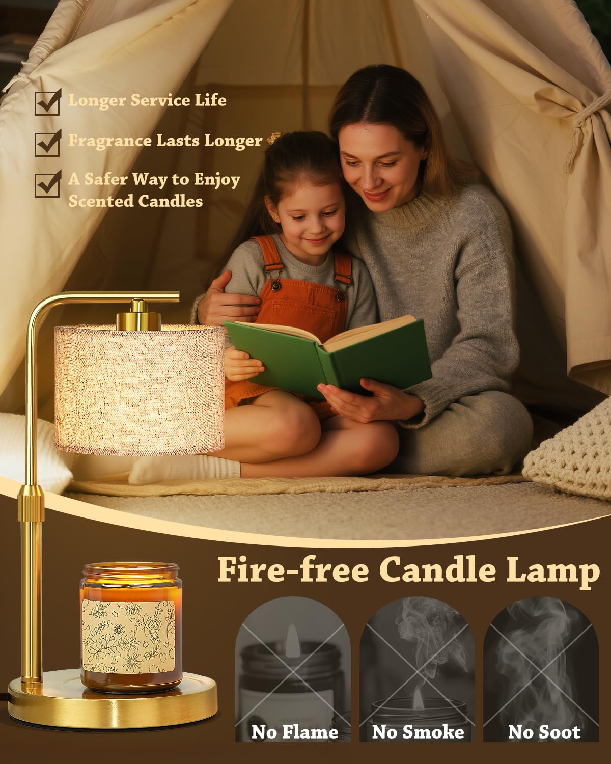 Height Adjustable Candle Warmer Lamp with Timer Dimmer for Jar Candles L831