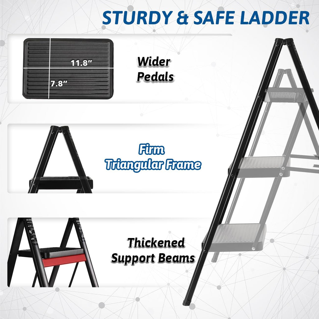 Black 3 Step Steel Folding Ladder C8229