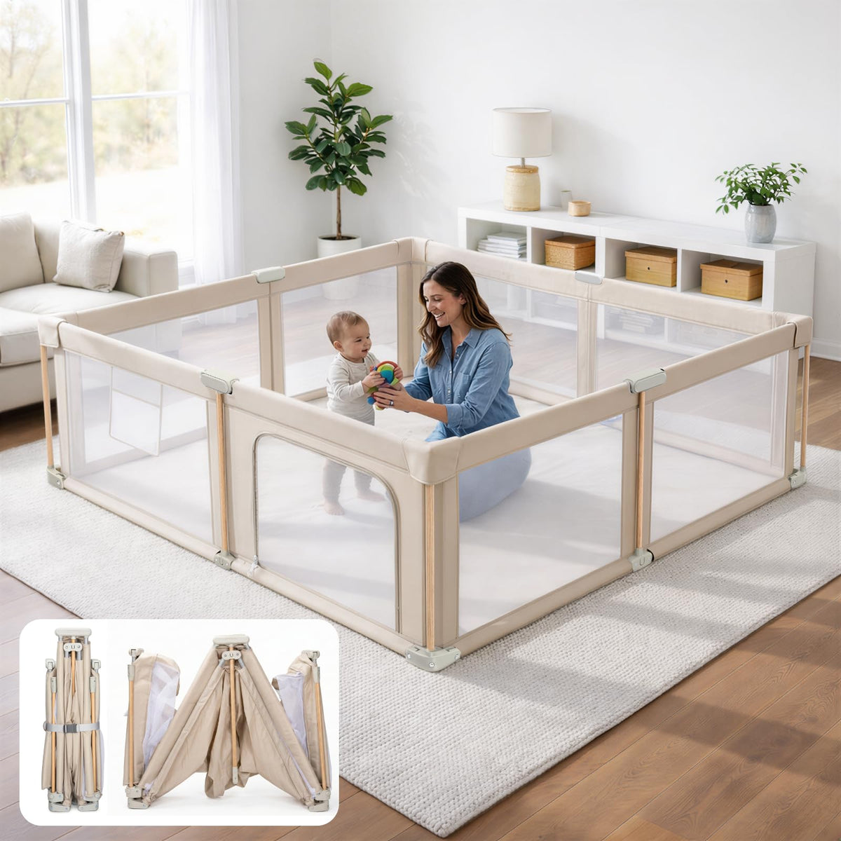 Foldable Baby Playpen with Mat, Mesh and Storage Bag Z609