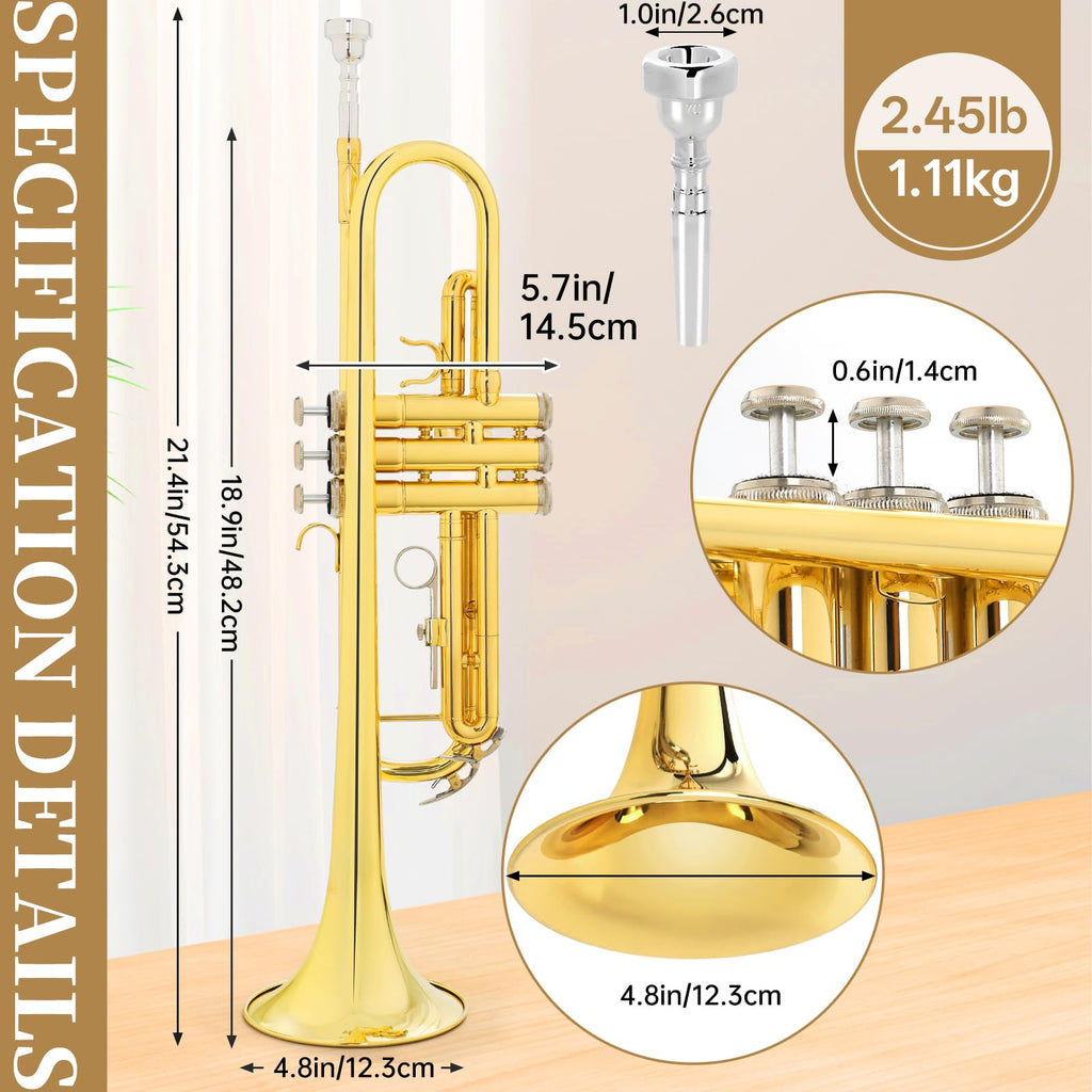 Bb Standard Brass Trumpet with Case, Mouthpiece, Mute, Cleaning Kit J432185