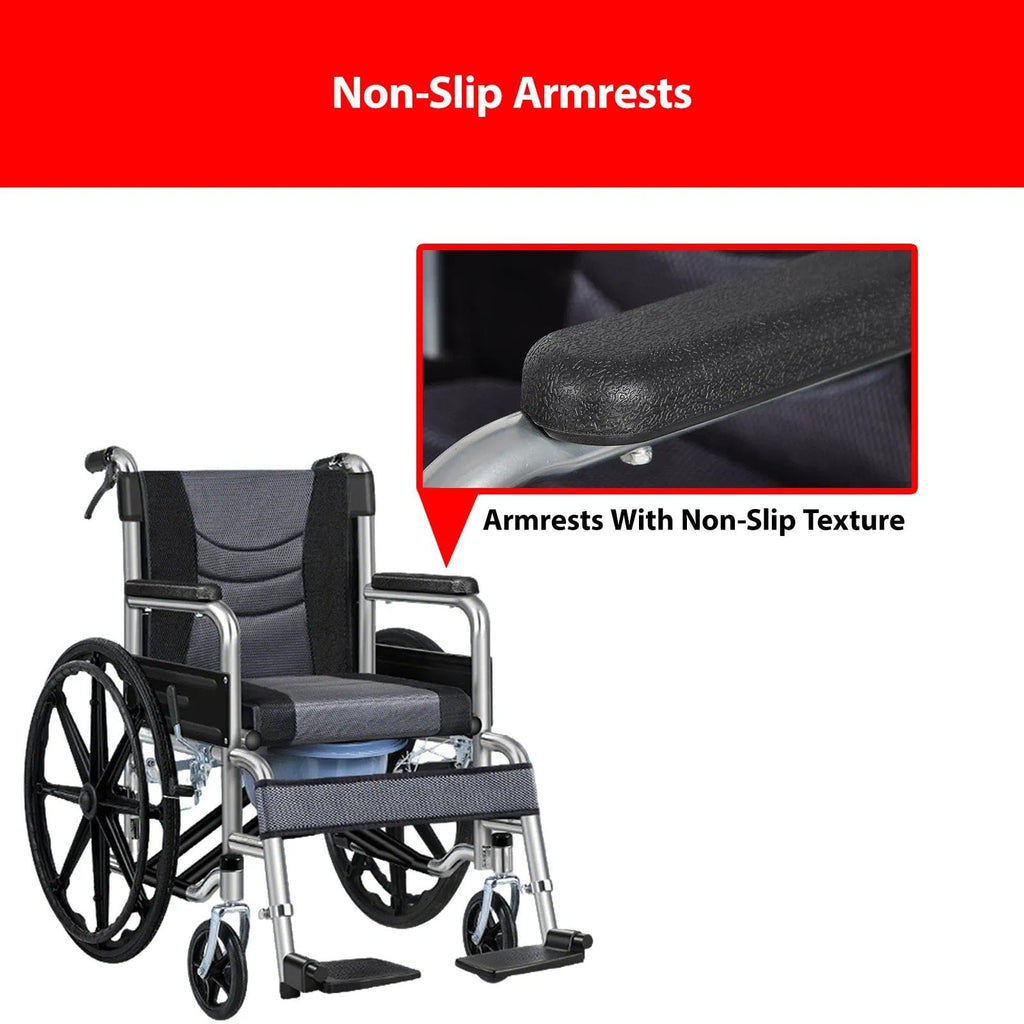Foldable Reclining Wheelchair with Commode Bucket and Tray Table B473