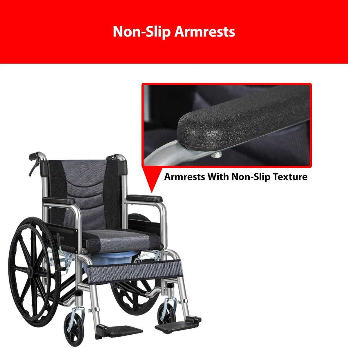 Foldable Reclining Wheelchair with Commode Bucket and Tray Table B473