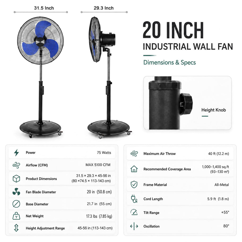 20 Inch Oscillating Pedestal Fan with Remote Control O721720