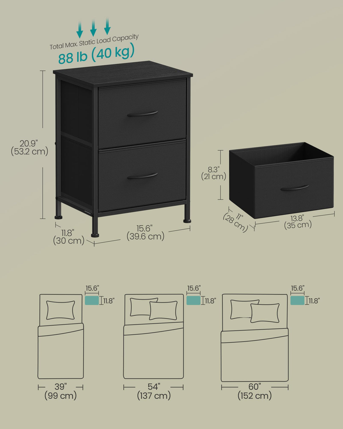 Nightstand with 2 Fabric Drawers K511429