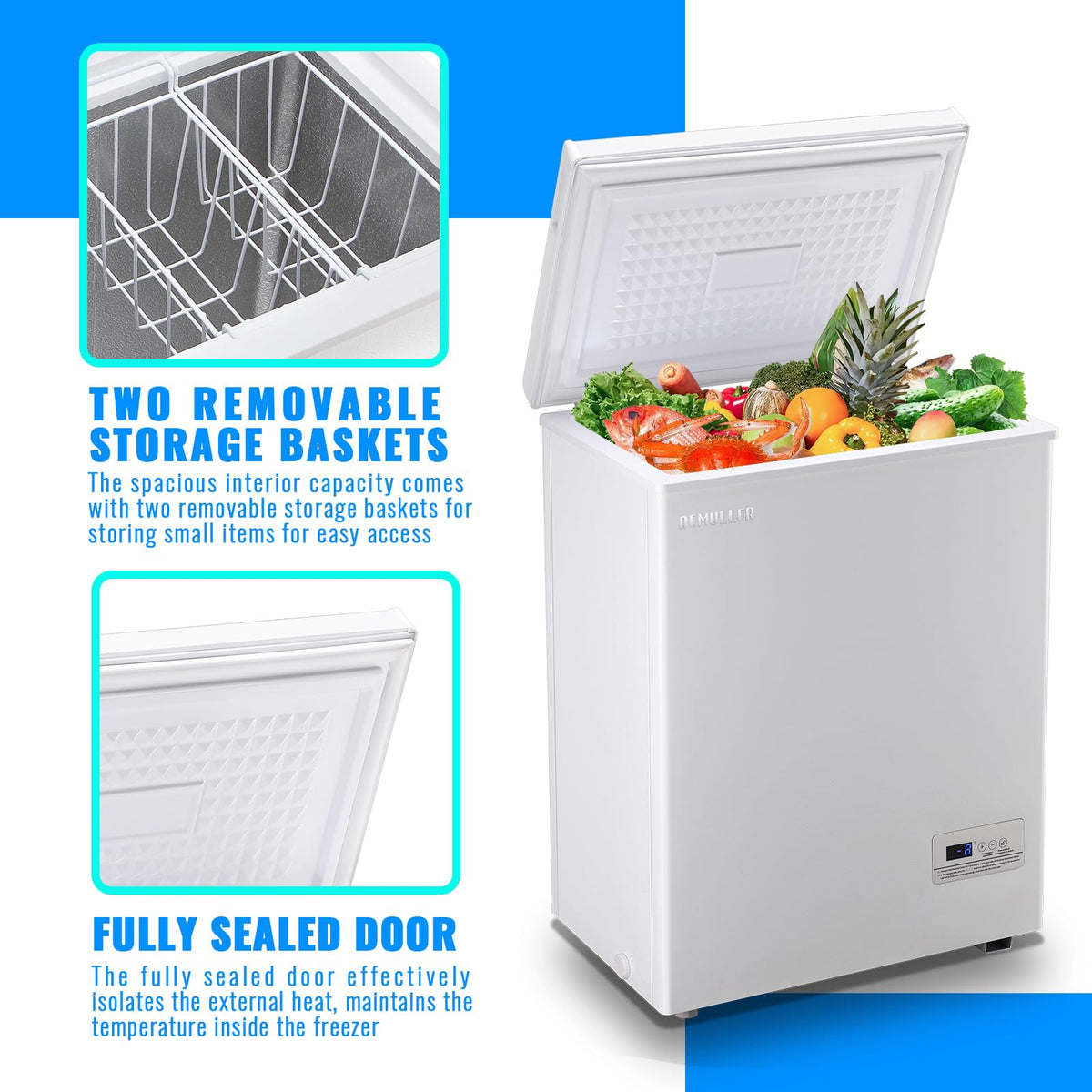 3.5 CU.FT White Chest Freezer with Two Removable Baskets B5635