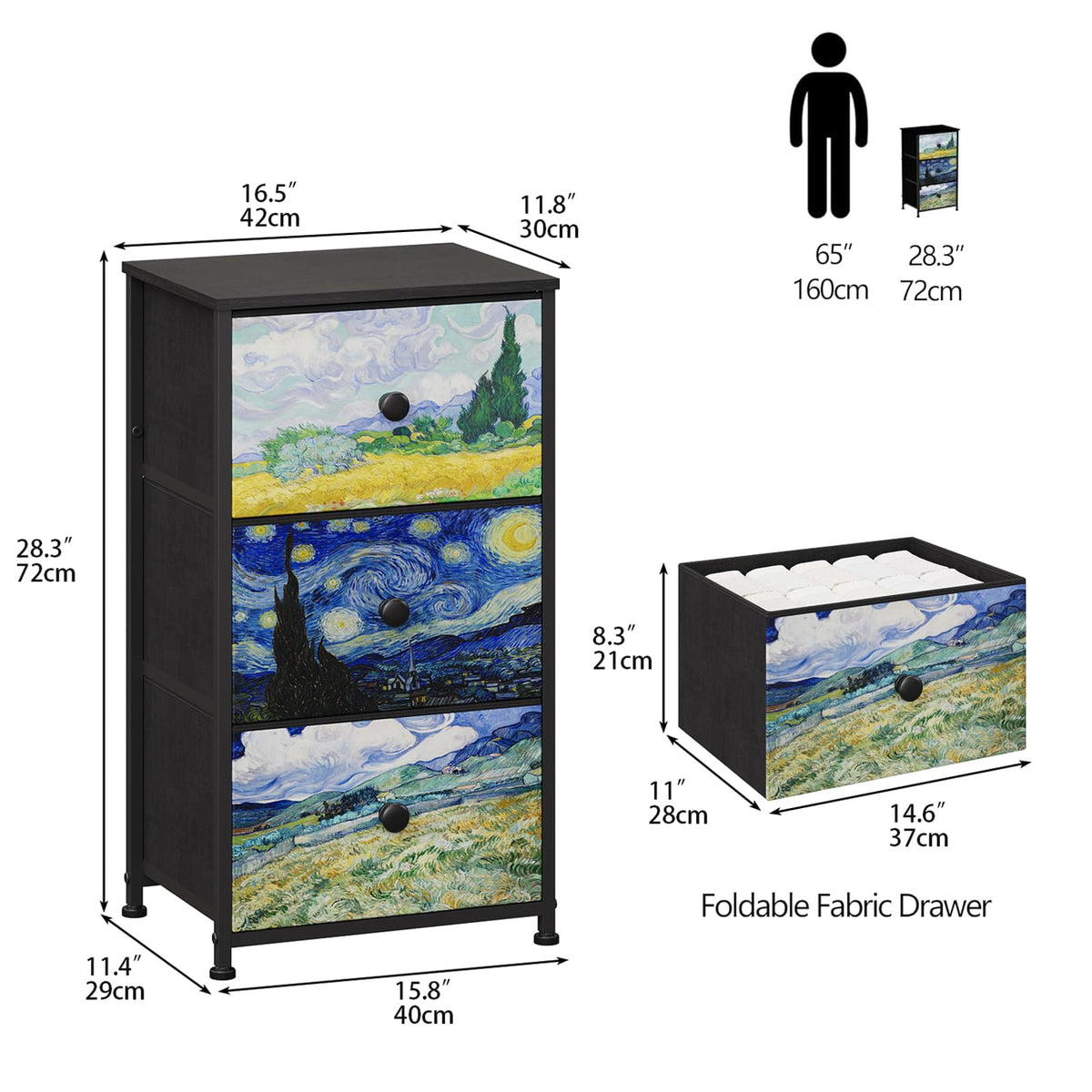 3 Drawer Dresser with Steel Frame Wood Top U56498