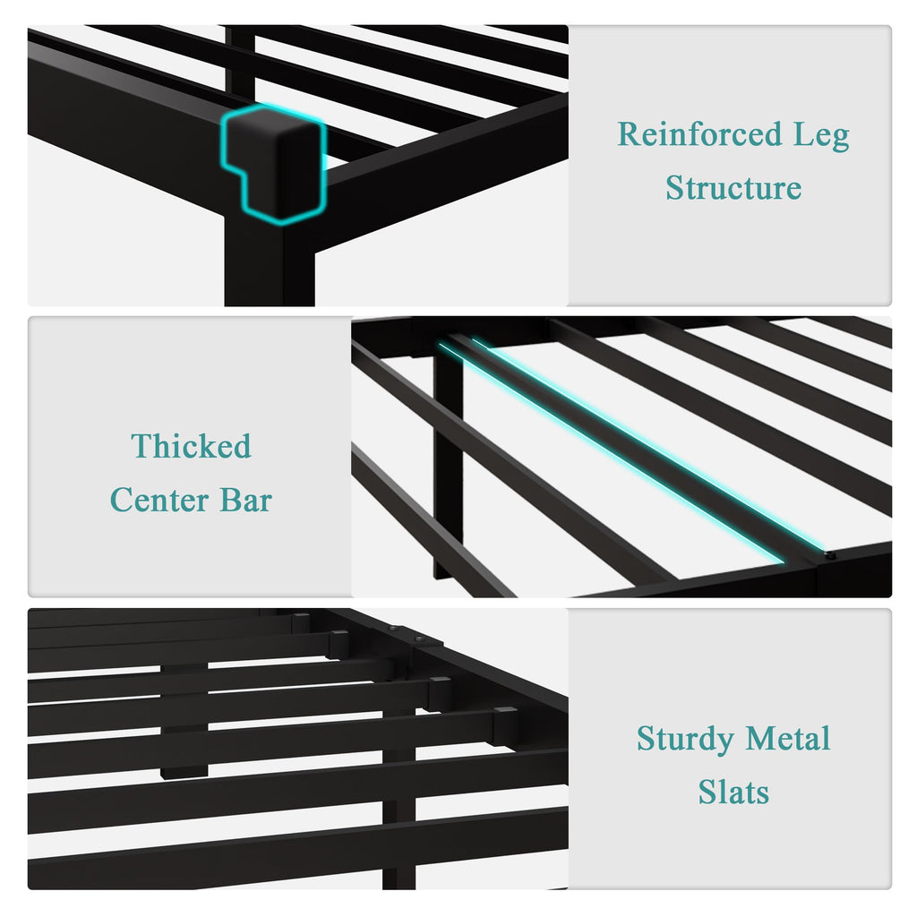 Twin Size Black Metal Platform Bed Frame with Faux Leather Button Tufted Headboard X236