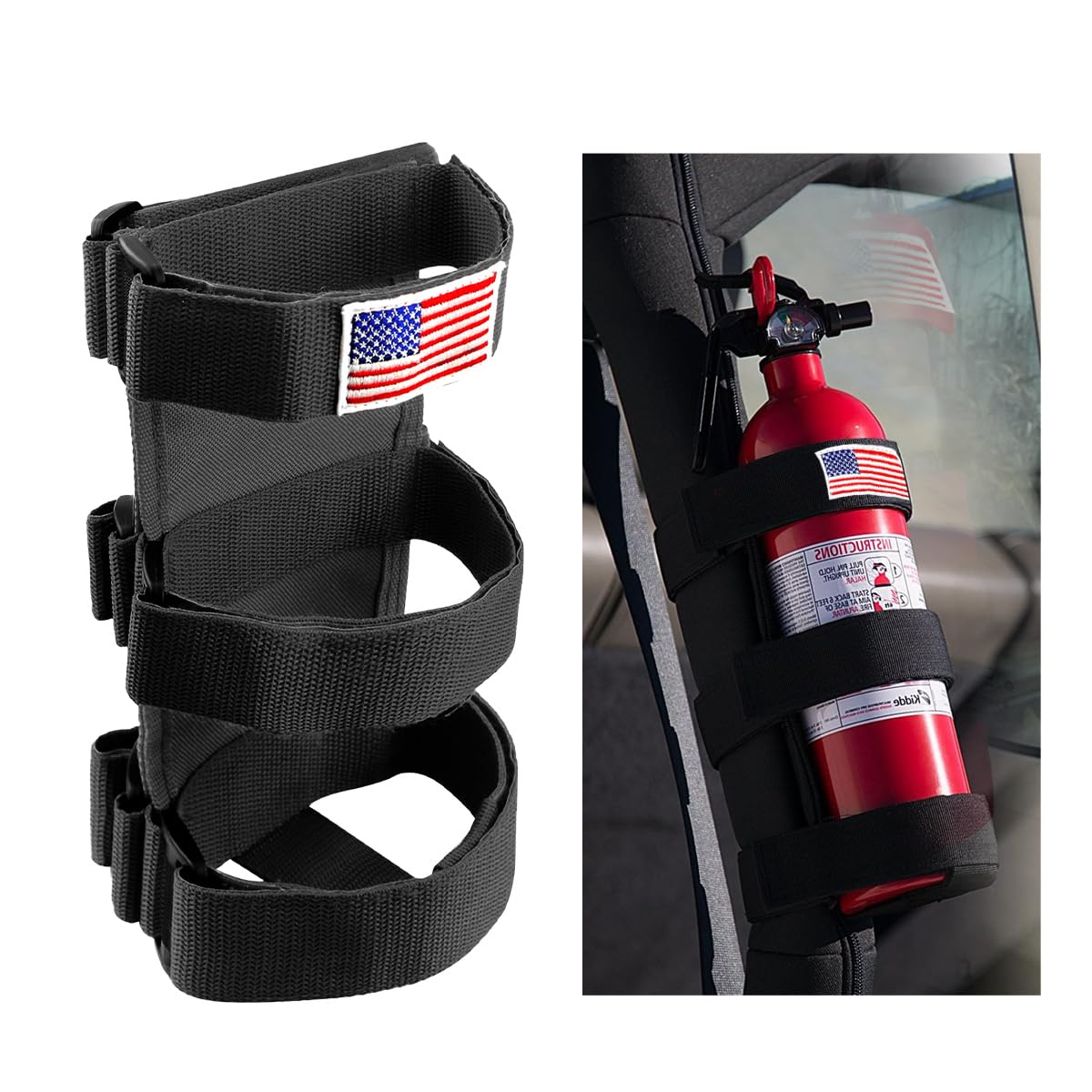 Adjustable Fire Extinguisher Holder with American Flag Pattern Strap F484